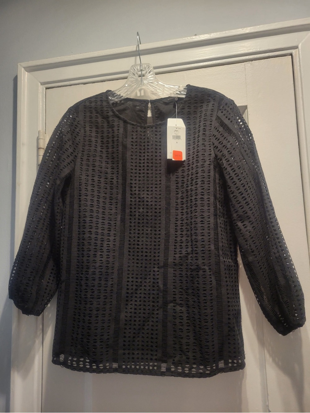 Banana Republic Black Eyelet Long Sleeve Top NWT Size Small